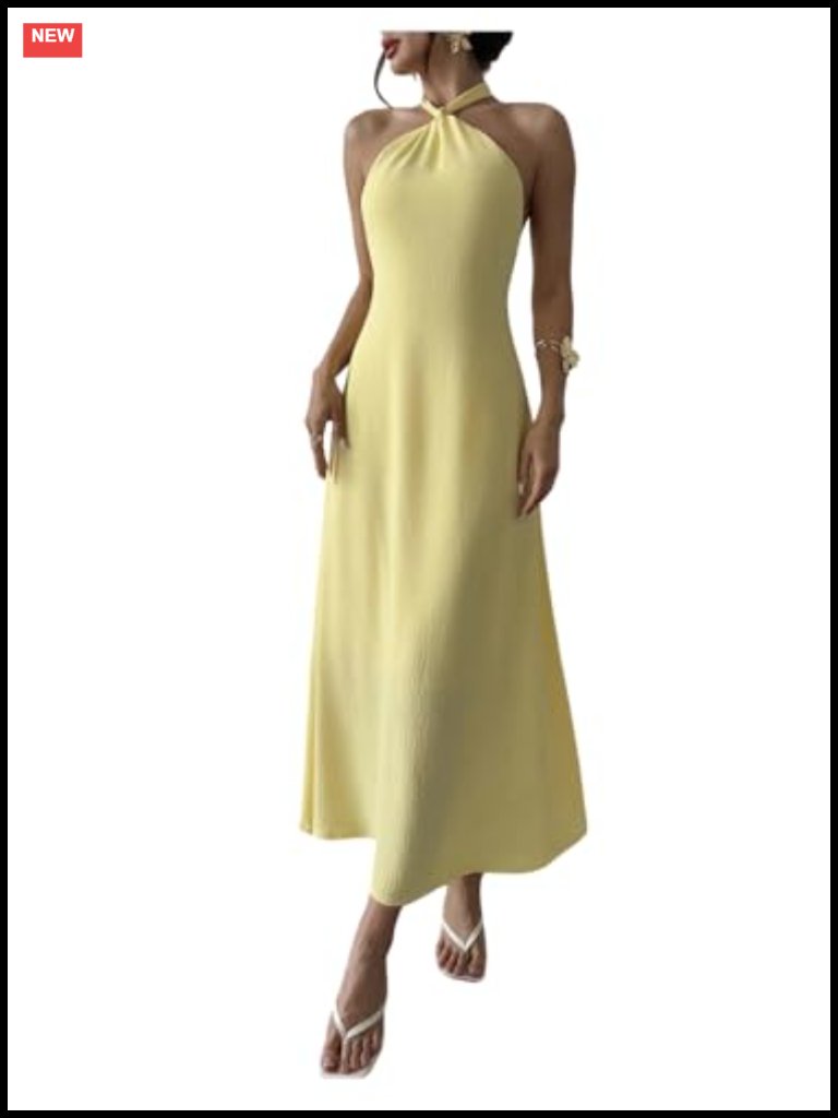 Sleeveless Halter Ruffled Open Back A-Line Maxi Dress